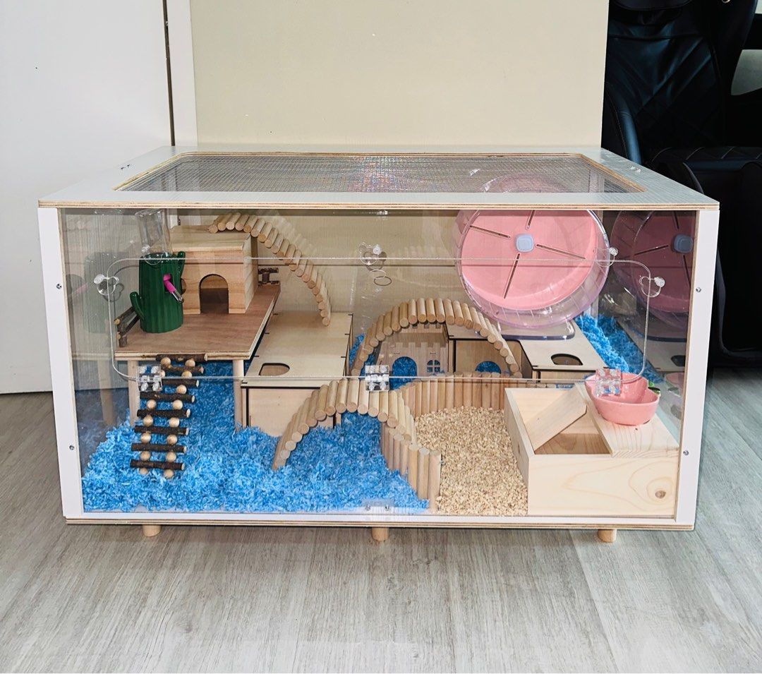 Picture of Hamster Syrian acrylic cage 60cm 80cm wooden accessories running wheel ...