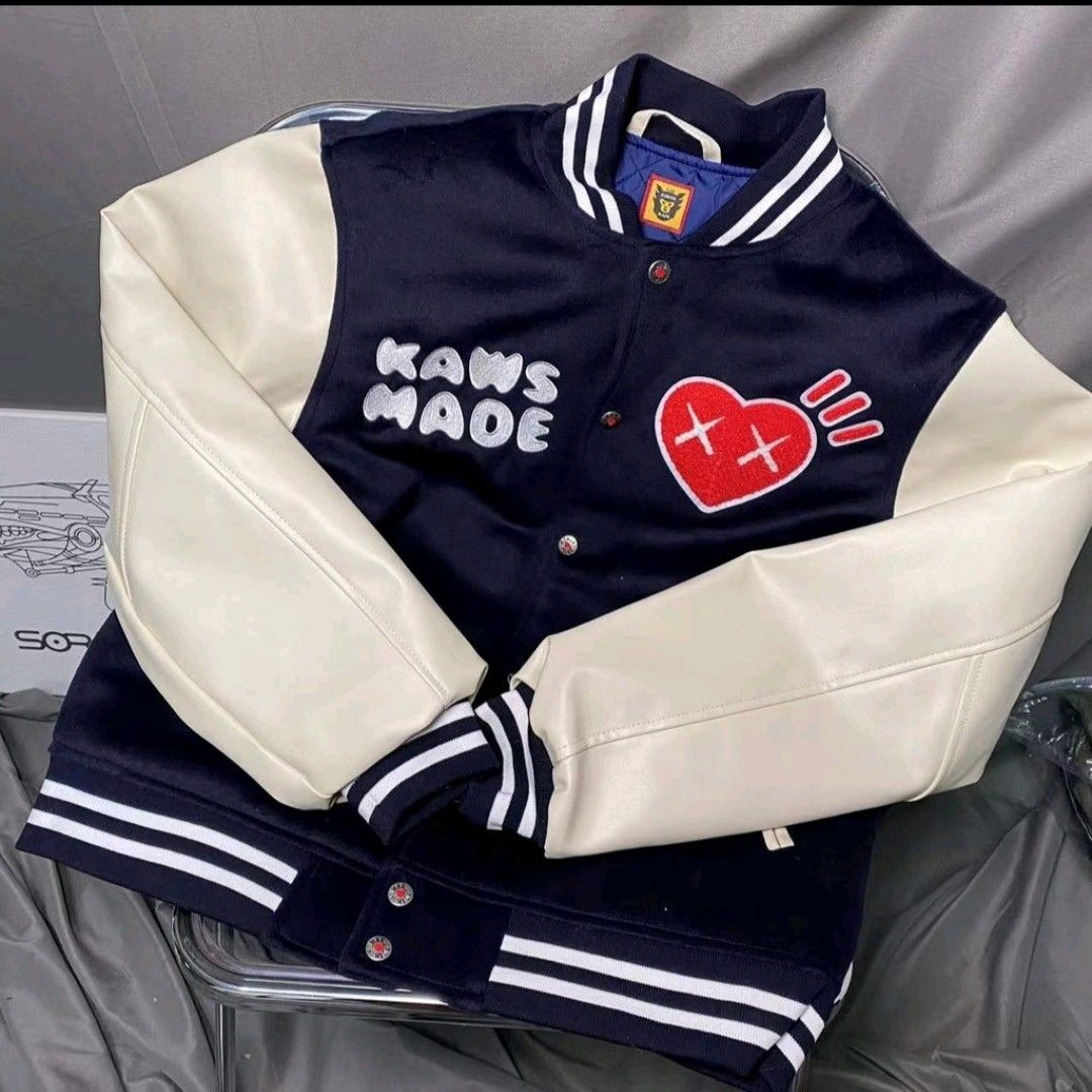 KAWS X Human Made Navy Varsity Bomber Jacket