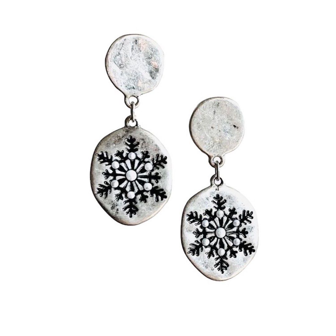 J. Jill Matte Silver Tone w Pearls Snowflakes Earrings
