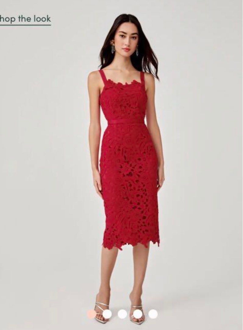 Red dress with lace overlay top
