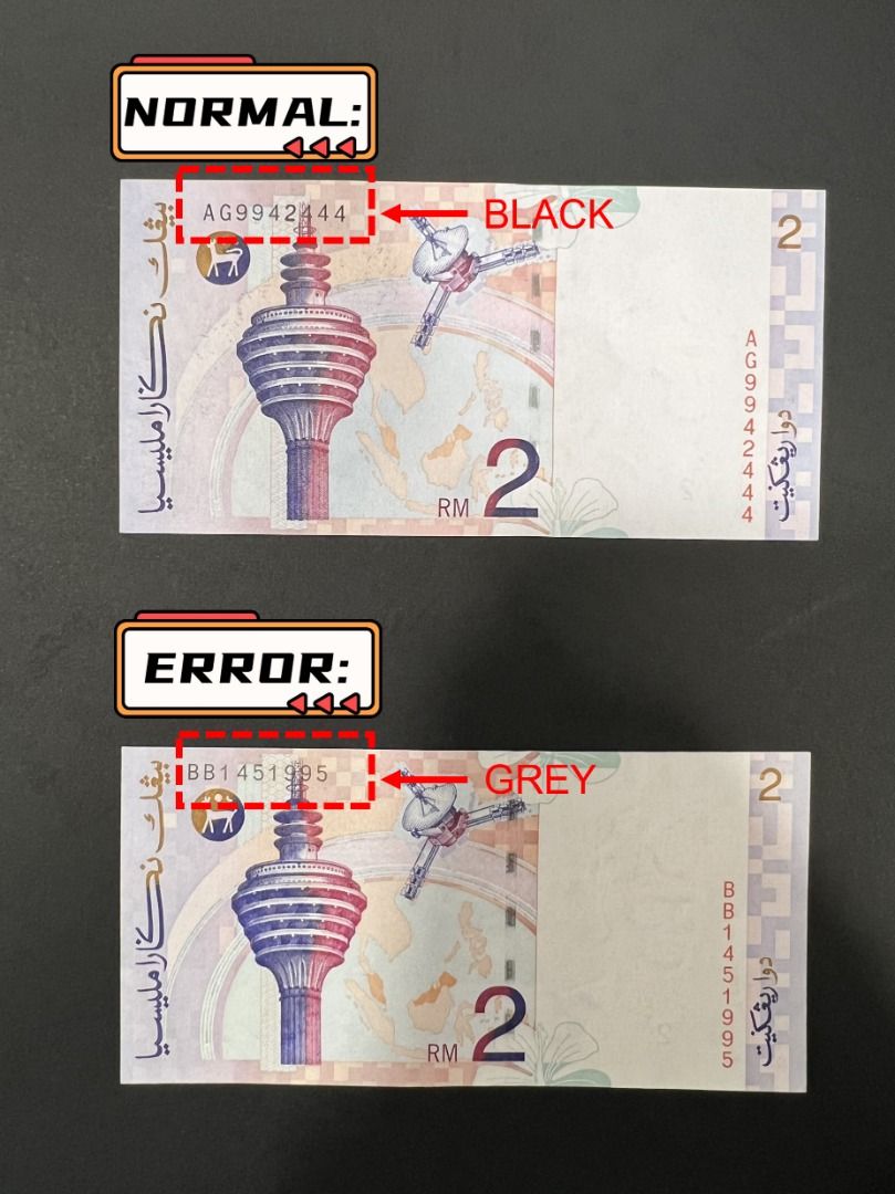 MALAYSIA RINGGIT ERROR PRINTING SERIES - RM2 PRINTING ERROR (RARE ...