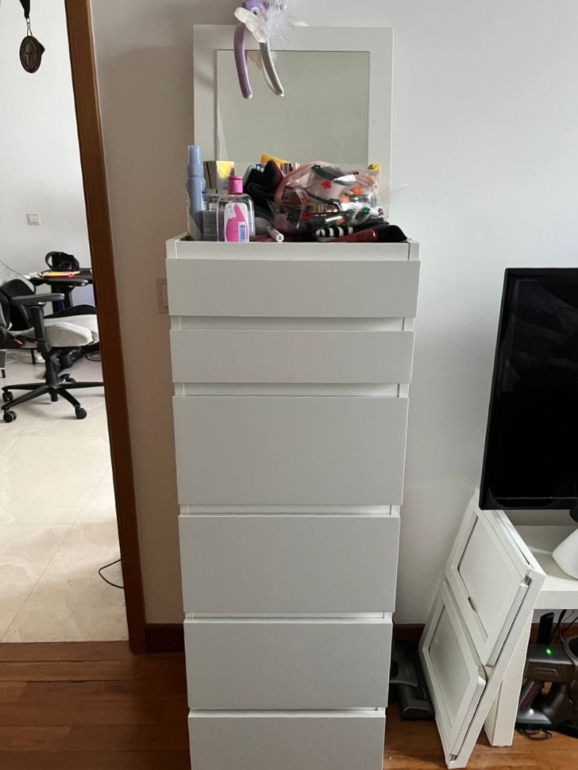 Malm chest of 6 drawers white mirror glass hot sale