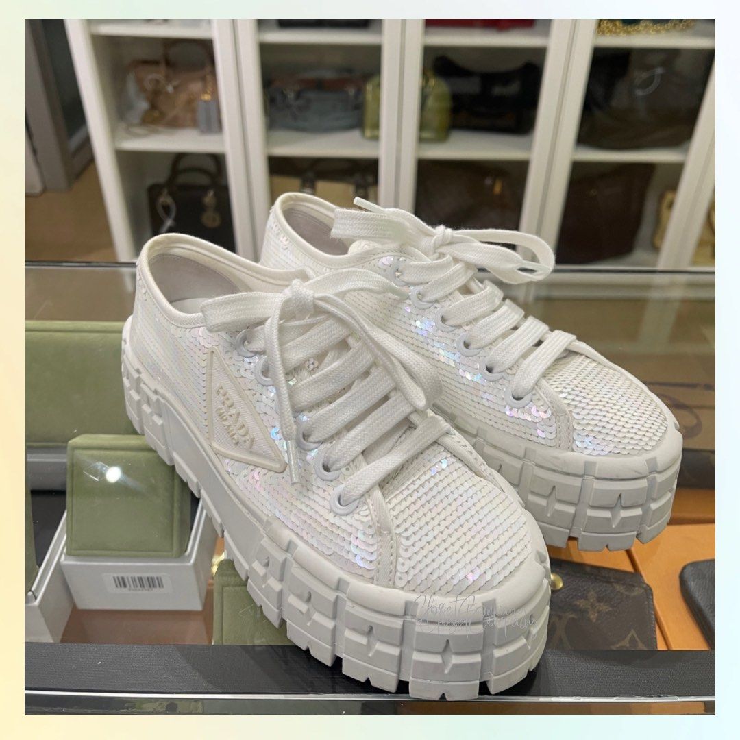 Prada white platform sneakers store