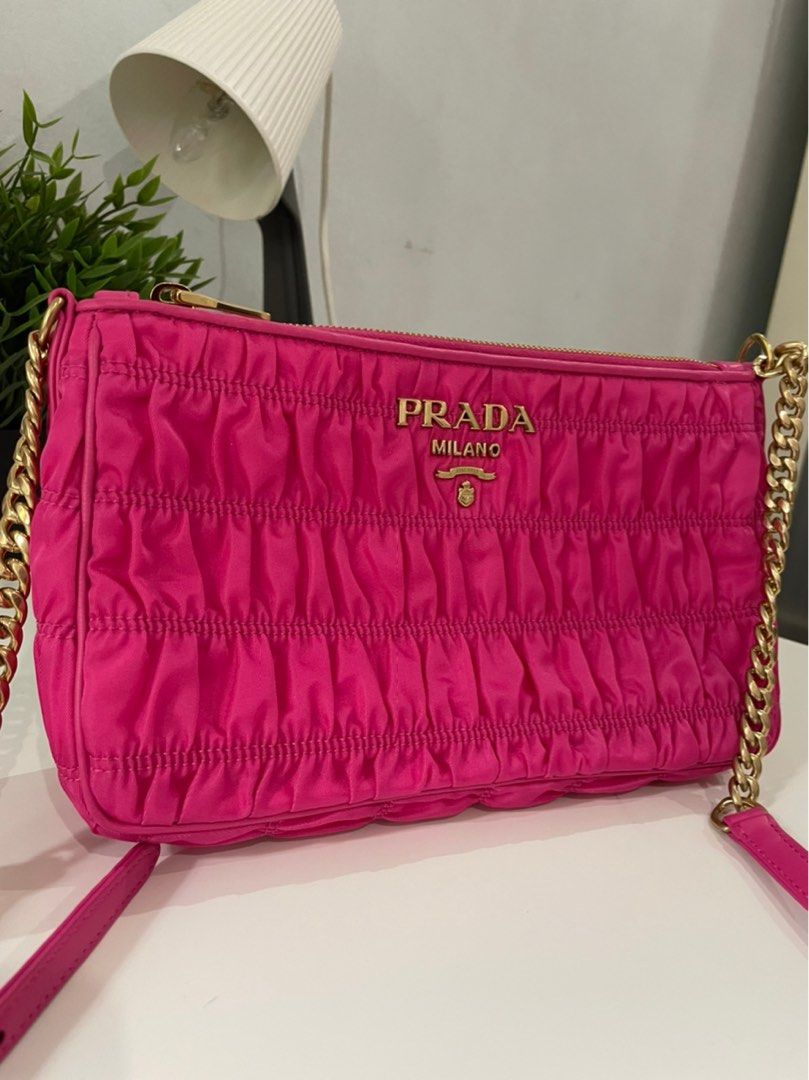 PRADA TESSUTO GAUFRE CROSSBODY NYLON BAG (fuxia), Women's Fashion, Bags