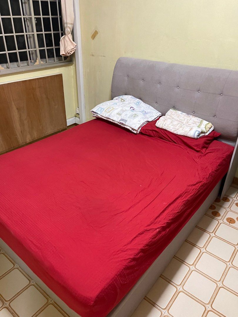 Queen size storage bed frame and mattress, Furniture & Home Living