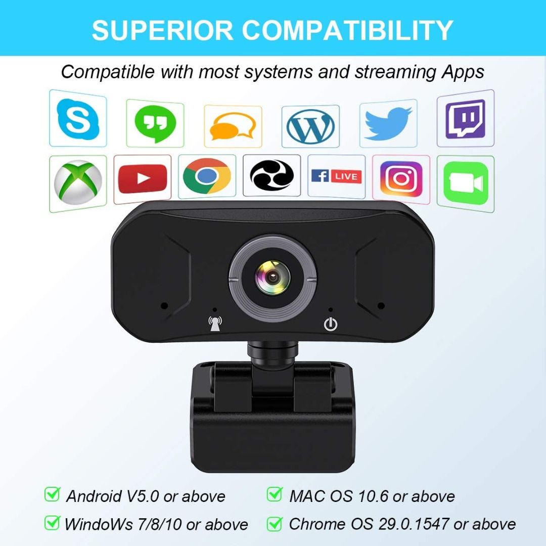  Webcam HD 1080P,Webcam with Microphone, USB Desktop Laptop  Camera with 110 Degree Widescreen,Stream Webcam for Calling,  Recording,Conferencing, Gaming,Webcam with Privacy Shutter and Tripod :  Electronics