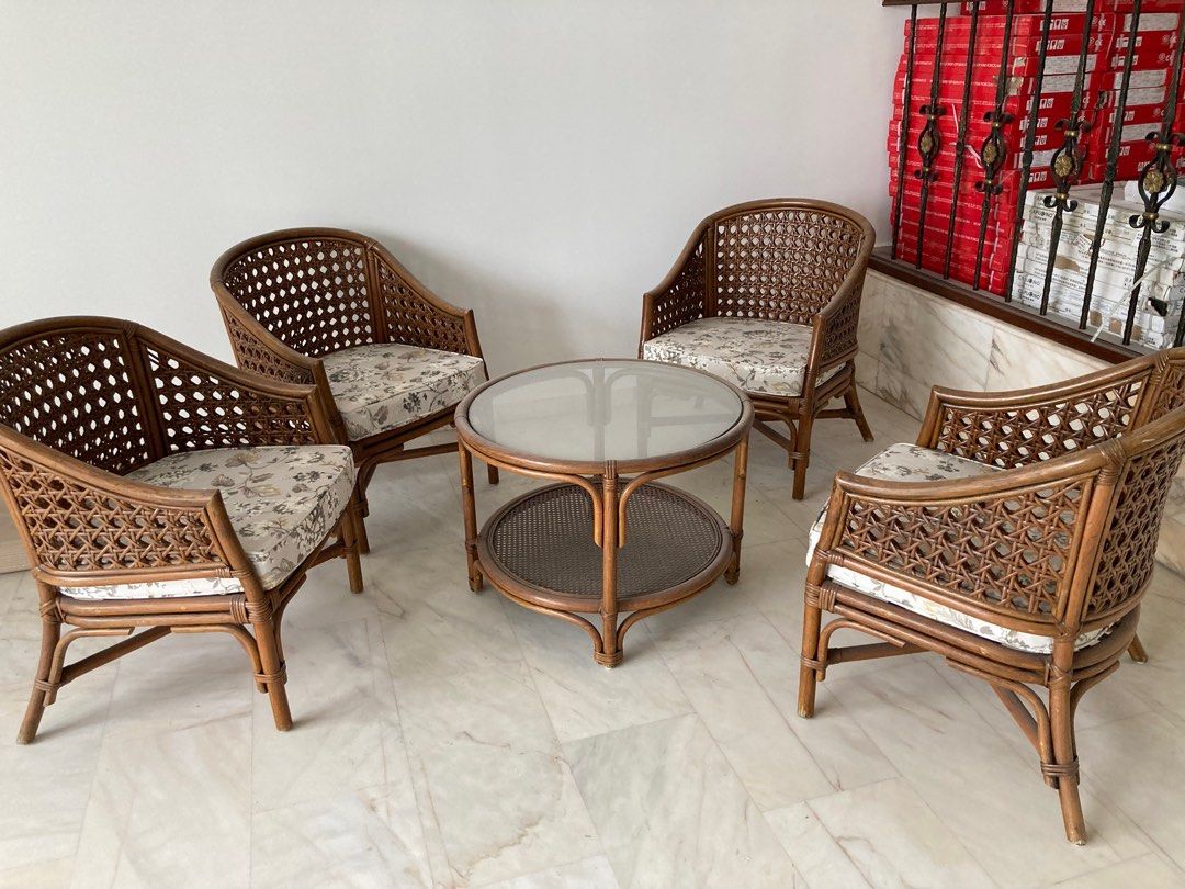 Vintage Rattan Chairs And Coffee Table