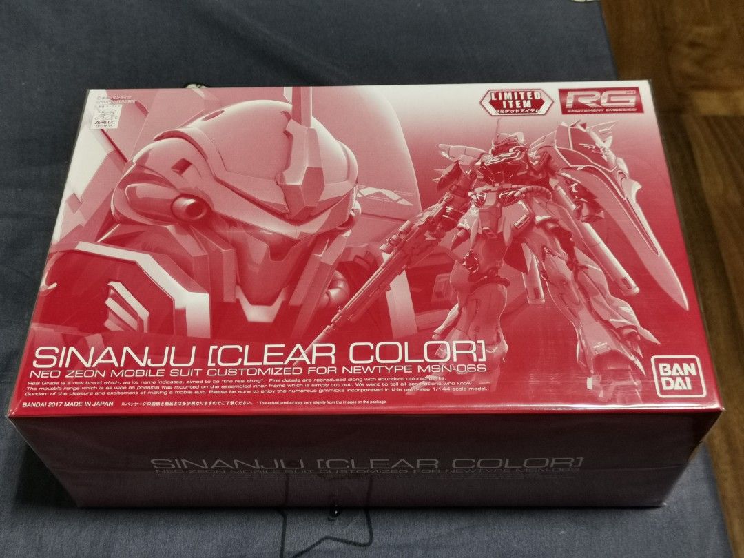 Bandai RG Sinanju (Not Gundam) Clear Model Kit (Category: Gundam Model Kits) located in Singapore. Submitted by mcsotong (Listing ID 1211413377, Image 1). Description: RG parts are getting too small for my liking so purging them from my collection. No negotiations or offers to trades will be entertained. Item is bulky so meet-ups are recommended. Self-pickup at 520351. Due to tight schedule, meet-ups at Tampines/Bedok Central might be possible on