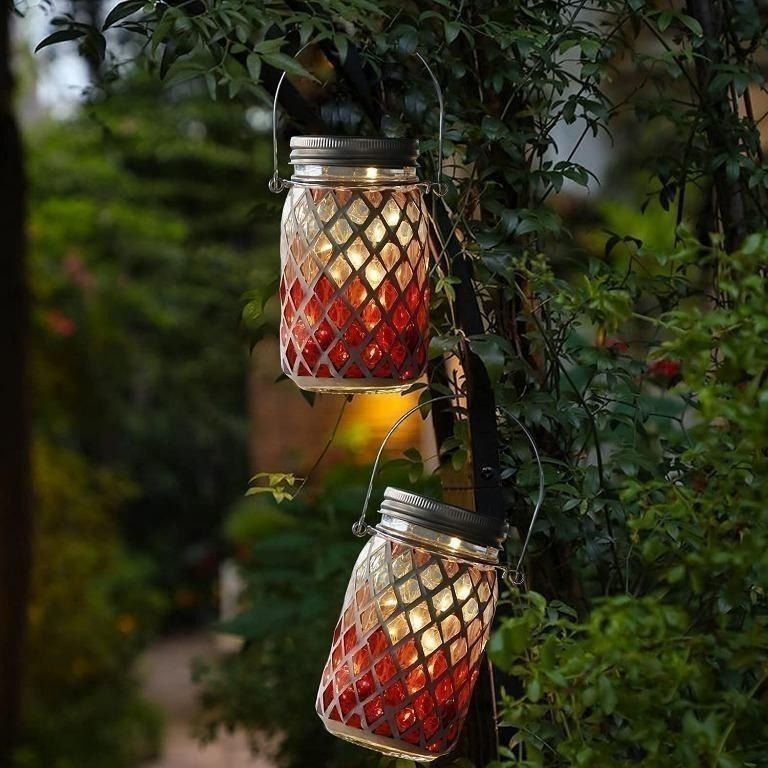 SALE) MJ PREMIER 2-Pack Hanging Solar Lantern, Outdoor Garden Mason Jar  Solar Lights, Waterproof Landscape Battery Powered Cordless Lamp for Patio,  Decorative Lights for Yard Pathway Camping Picnic Hallway (Red), Furniture 