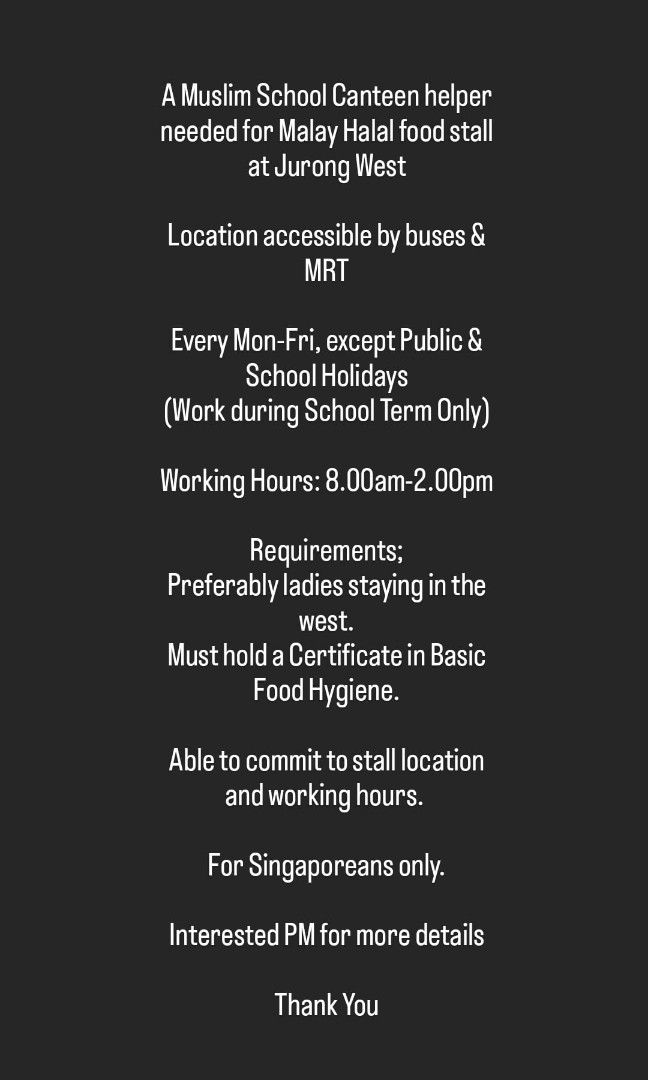 School Canteen Helper, Jobs, Hospitality, F&B on Carousell