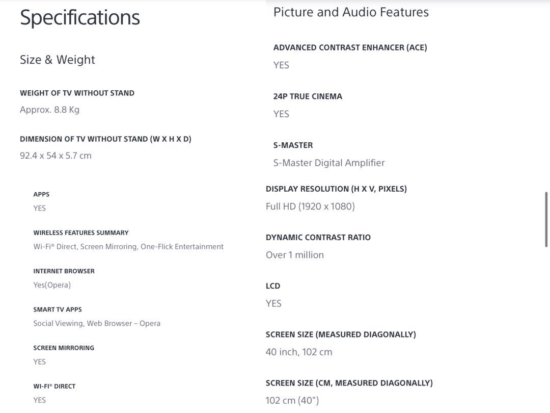 SONY BRAVIA SMART TV 40inch Apps available YouTube, Netflix, Disney+ (Pickup within January at