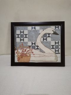 Swan cross stitch in frame