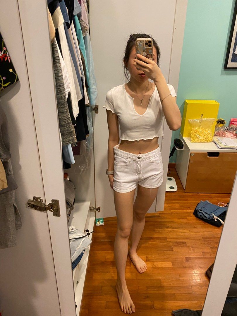 White denim hot pants outlet