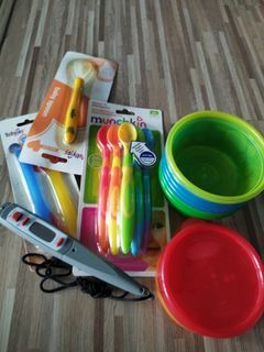 [To Give Away] BNIB Baby Feeding Spoons, Used plastic bowls and liquid thermometer
