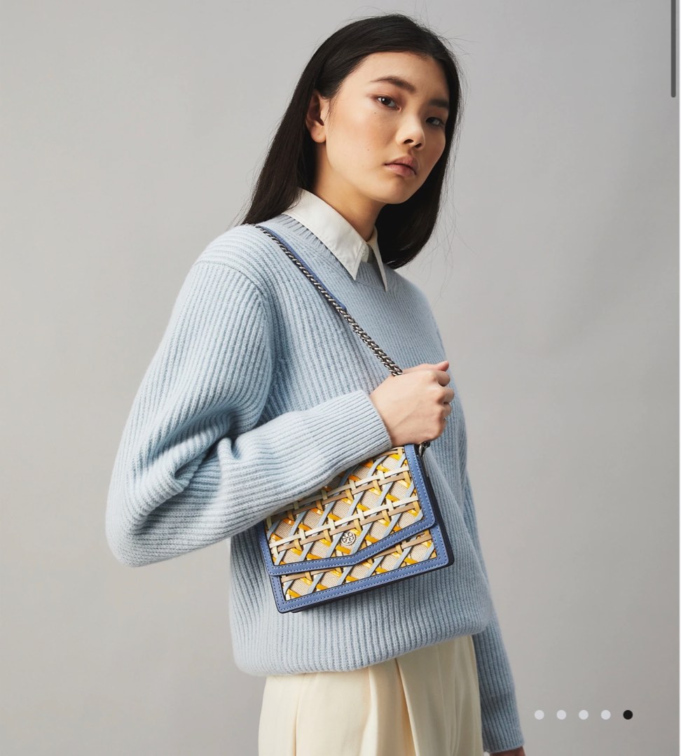 Tory Burch Robinson Woven Mini Shoulder Bag in Bluewood, Luxury, Bags