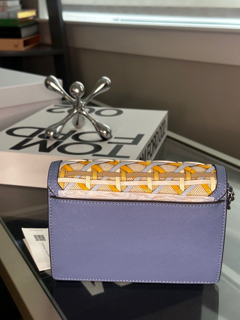 Tory Burch Robinson Woven Mini Shoulder Bag in Bluewood, Luxury, Bags