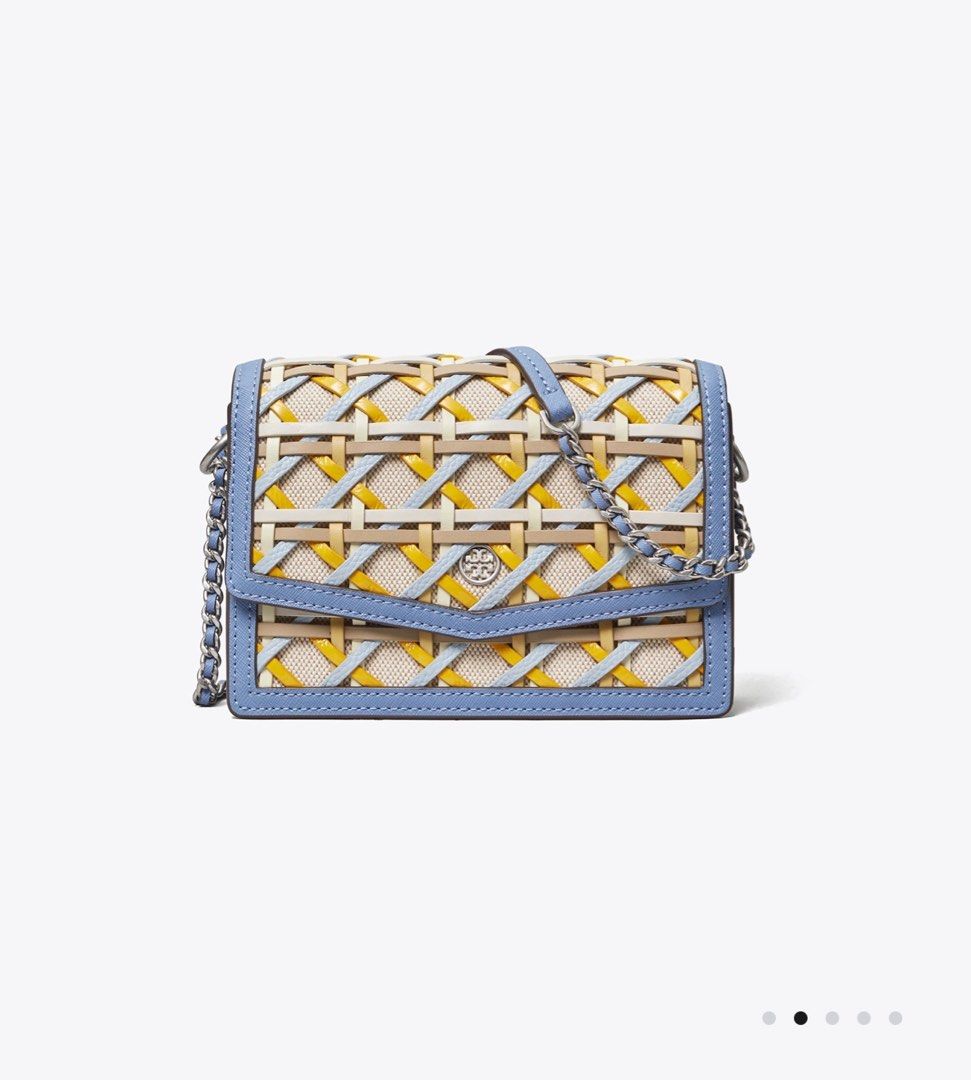 Tory Burch Robinson Woven Mini Shoulder Bag in Bluewood, Luxury, Bags
