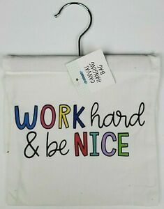 Work Hard And Be Nice Hanger Pocket Jewelry Organizer Canvas Hanging Bag with Button Flap