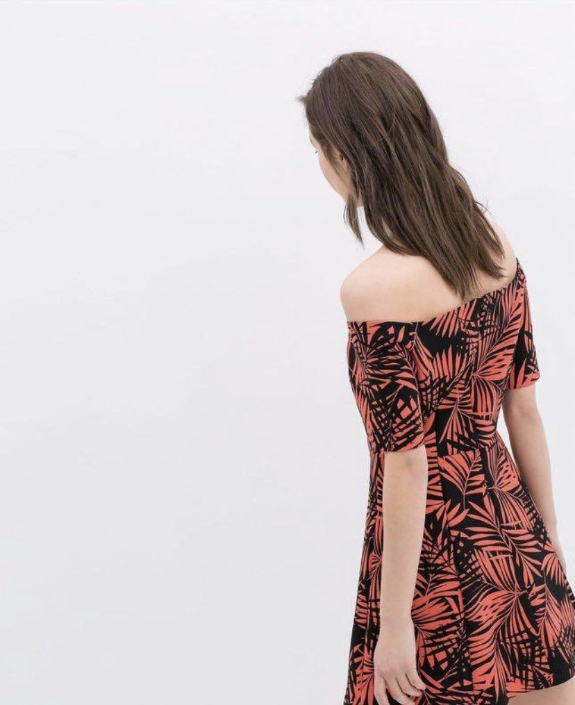 ZARA Palm Print Off Shoulder Dress, Women's Fashion, Dresses & Sets