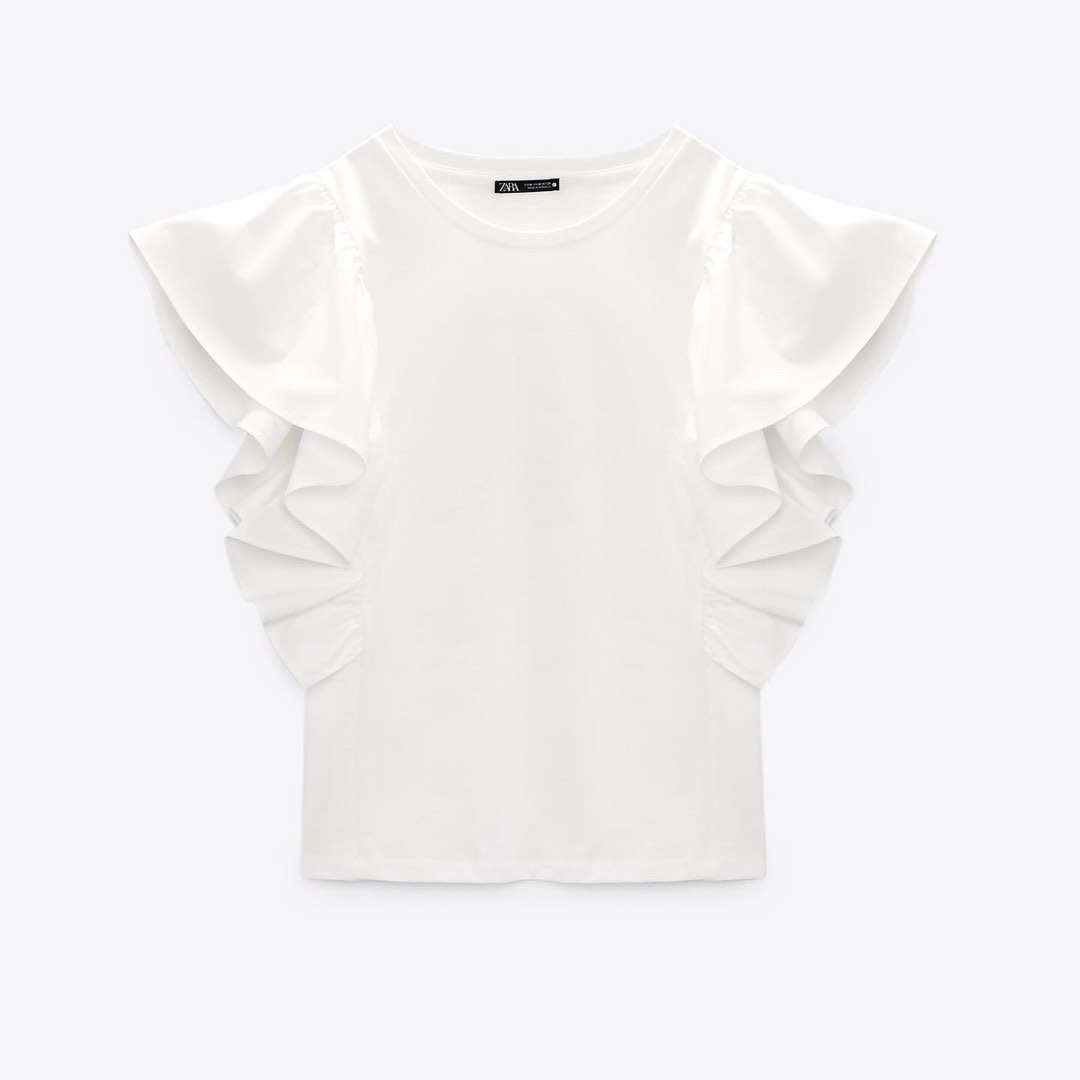 ZARA WHITE RUFFLE SLEEVE TOP, Women's Fashion, Tops, Blouses on Carousell