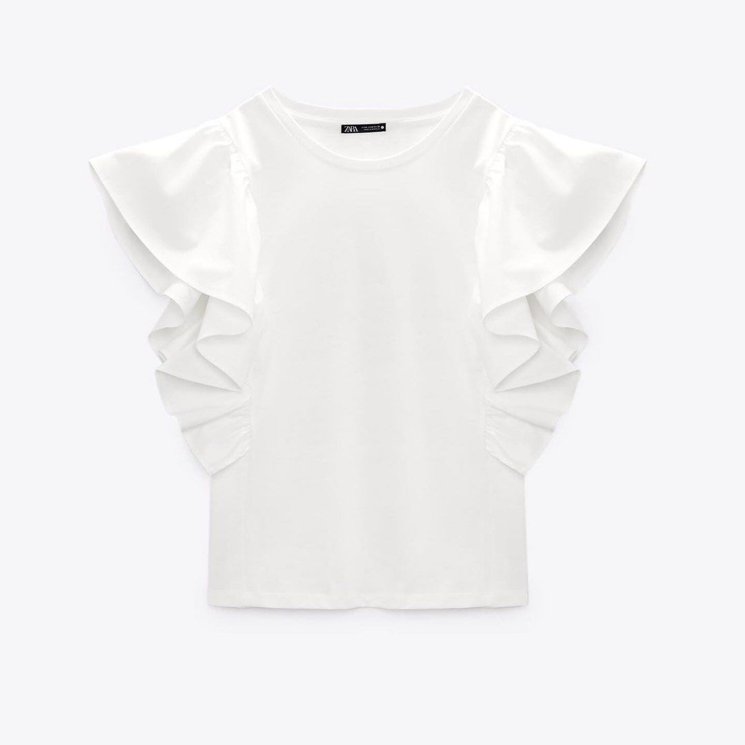 Zara white top with ruffle sleeves online