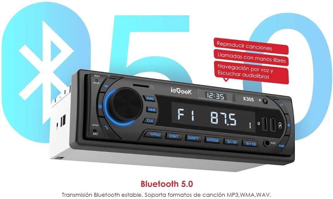 Autoradio Bluetooth, 7 Couleurs Stereo FM Radio 4x60W Poste Radio