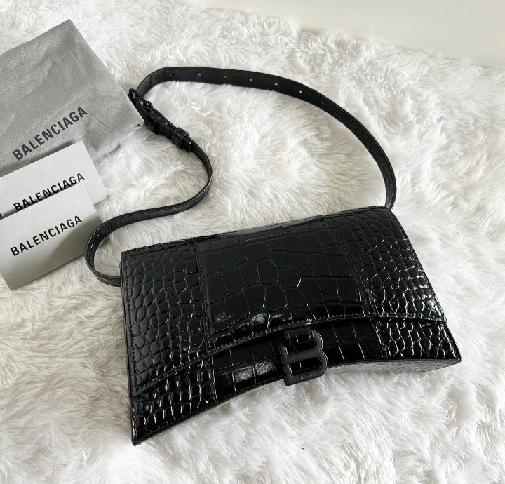 Balenciaga Hourglass Black Croco Stamp Shoulder Bag (25 x 14,5 cm ...