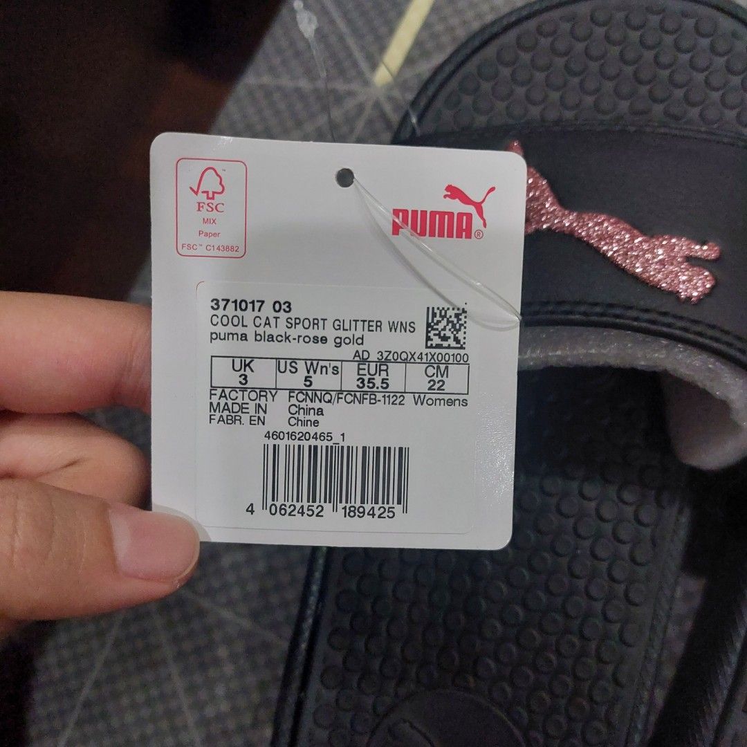 BNWT Puma slides black with pink glitter design Women s Fashion