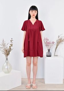 BNWT All Would Envy AWE ZURI EYELET-INSERT DRESS IN RED size S