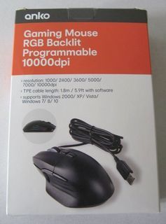 BRAND NEW 10000 dpi Corded USB Gaming Mouse - RGB Backlit (tags: programmable, mice)