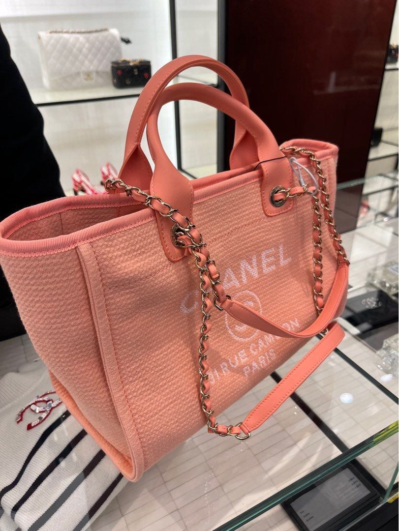 CHANEL Deauville Large Raffia Shopping Tote Bag Pink