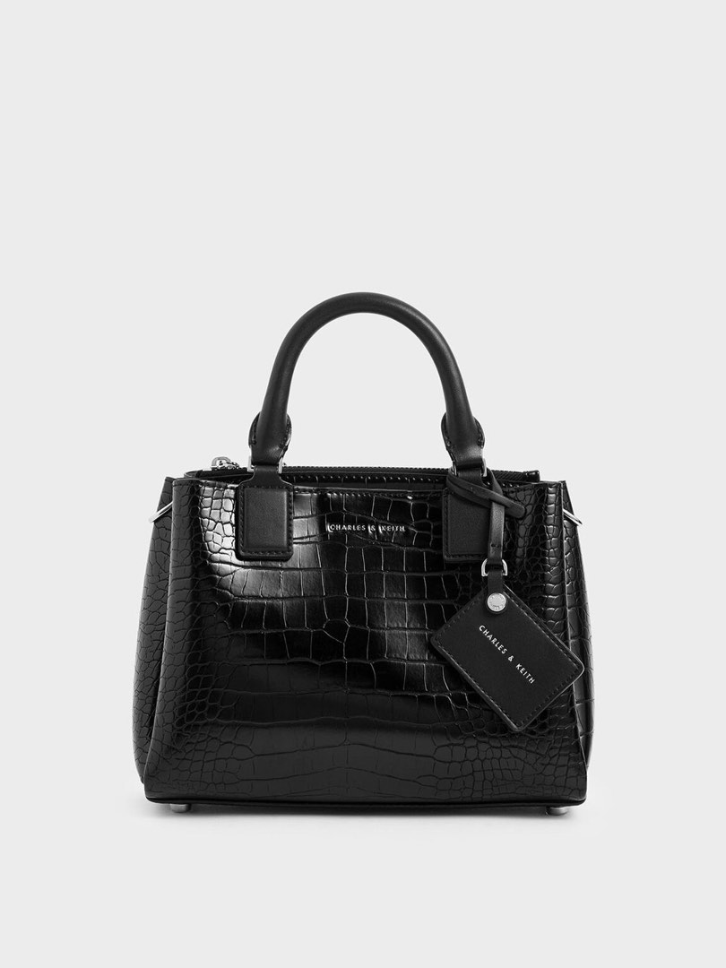 Charles & Keith Croc-Effect Structured Bag, Women's Fashion, Bags ...