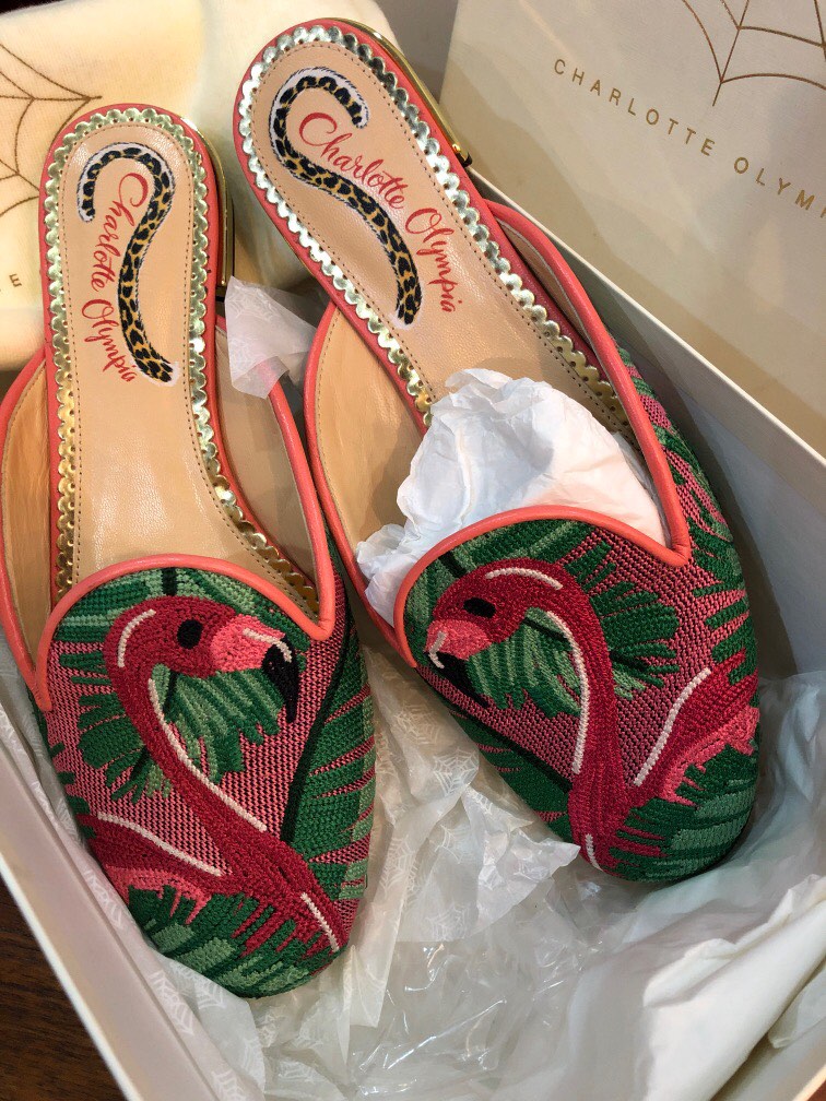 Charlotte Olympia flamingo embroidered shoes flats