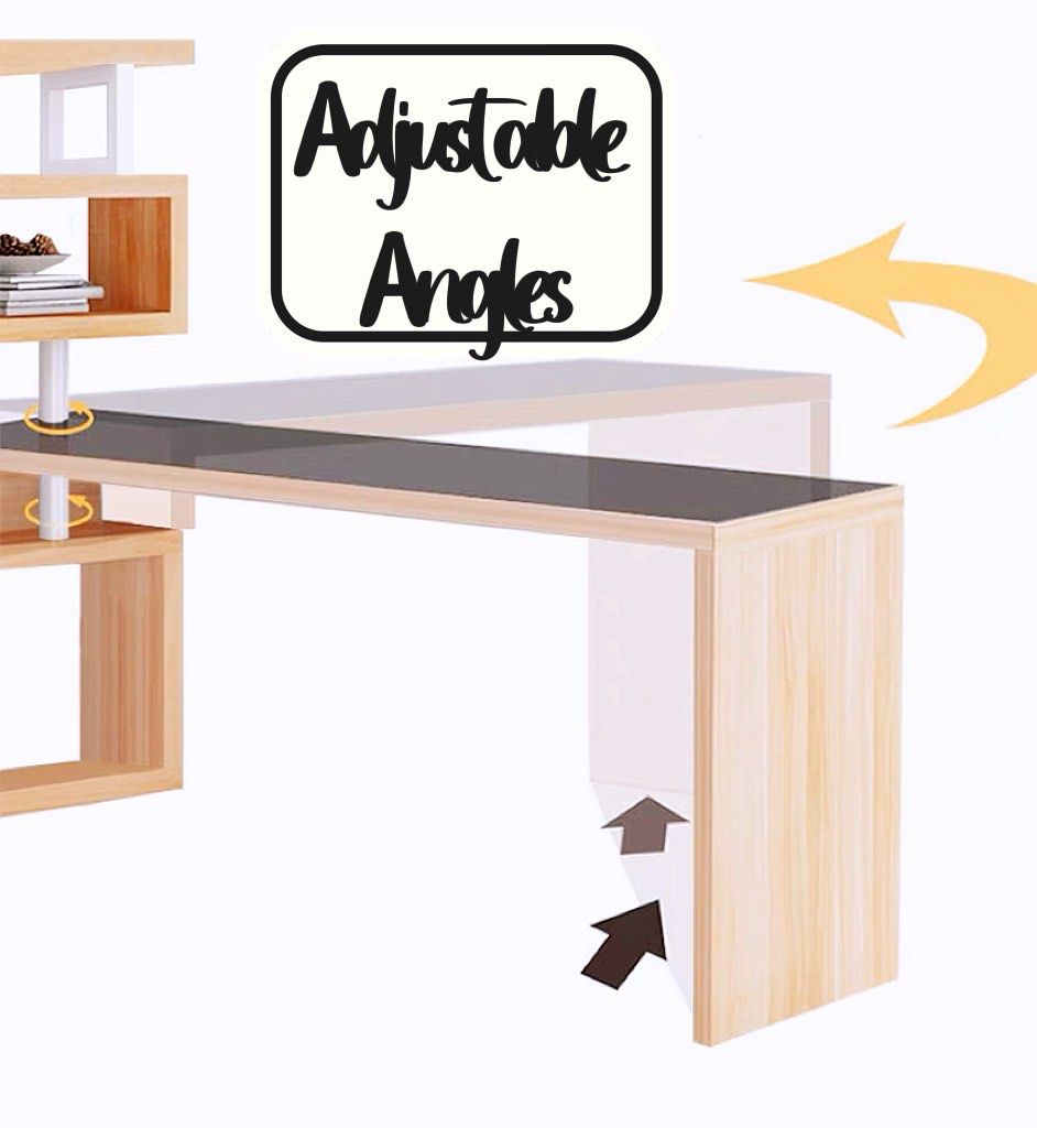 Designer White Adjustable Rotating Desk with Five Platform Shelves