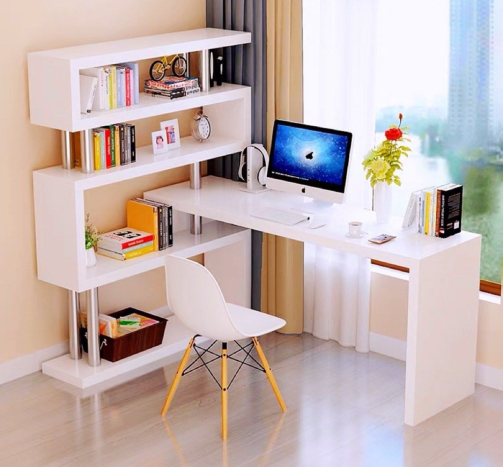 Desk with rotating top shelf