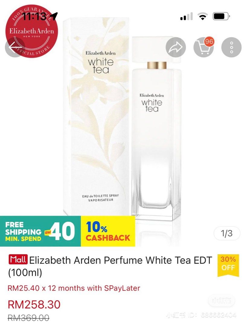 *AUTHENTIC Elizabeth Arden White Tea Perfume Edt 100ml (90 left