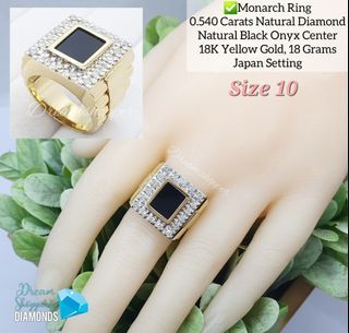 🚩FLASH SALE Big Mens Ring 18K Yellow Gold real diamond and onyx men's ring unisex ring