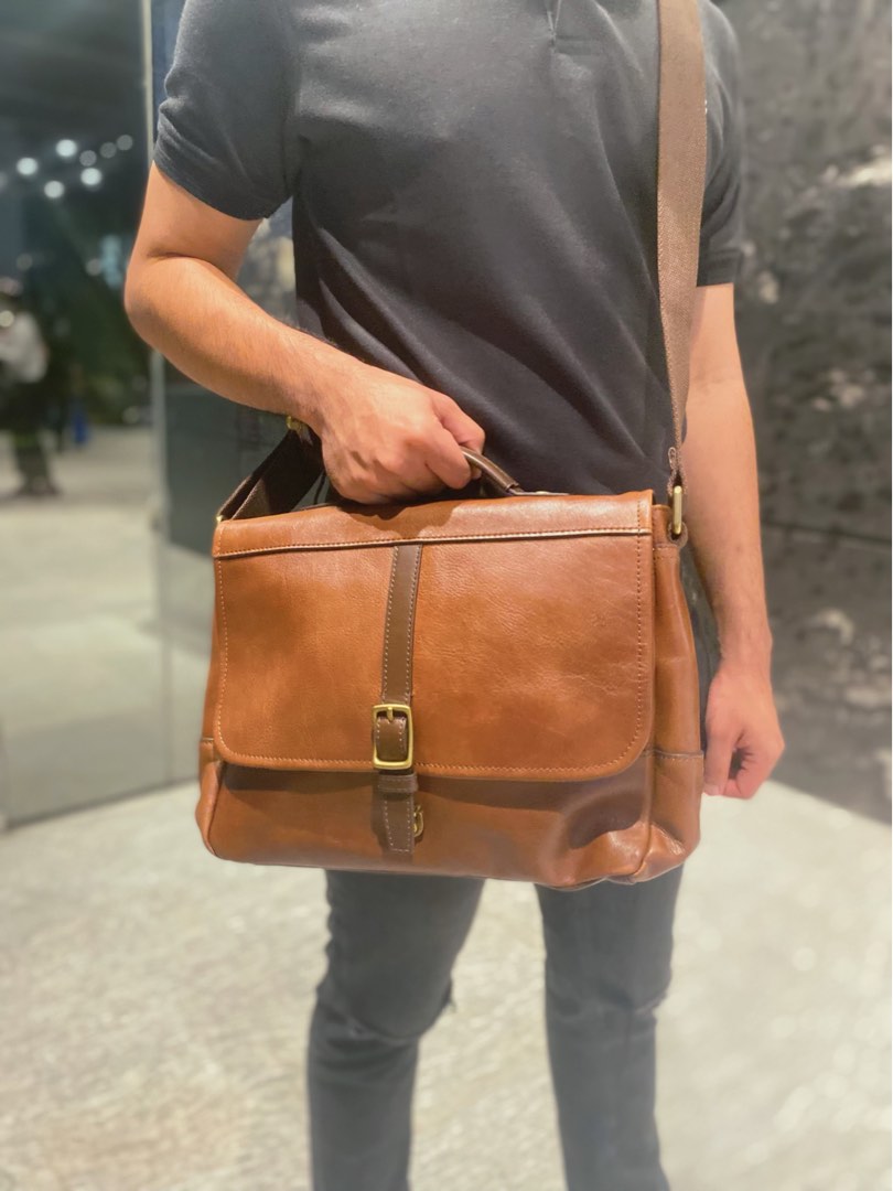 Fossil Evan Messenger Brown Leather, Men's Fashion, Men's Bags