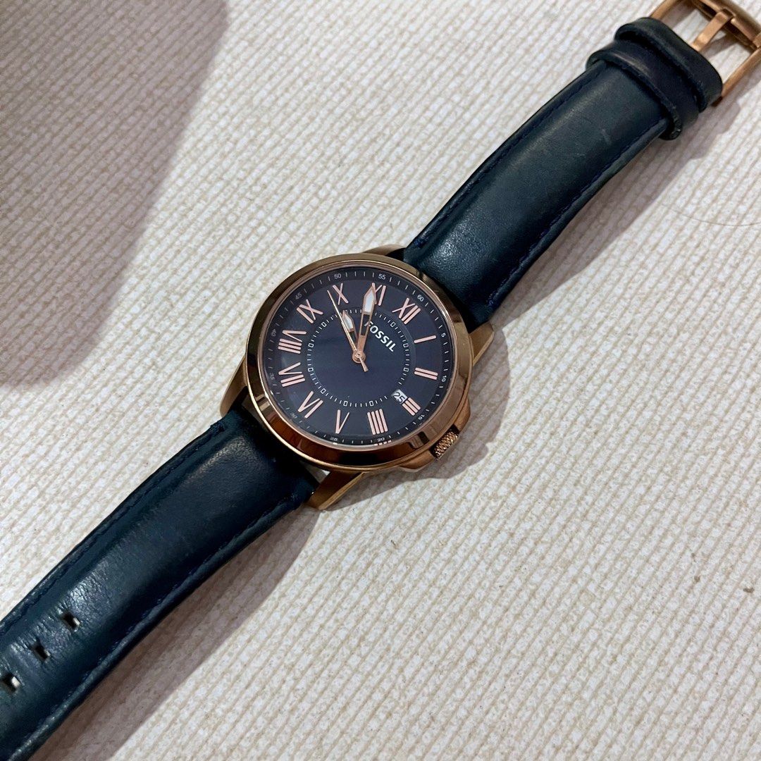 Fossil watch navy and rose gold shop