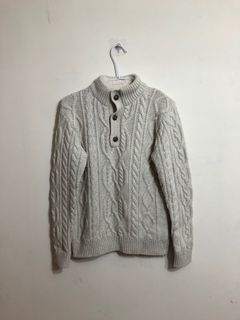 GAP日系質感素色麻花捲編織半開領套頭毛衣