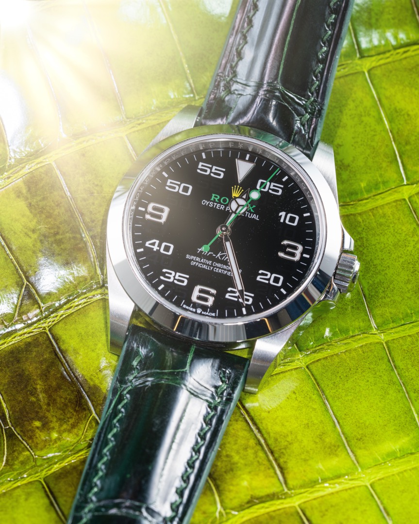 Handmade Hand stitched Watch Strap in Hunter Green Crocodile