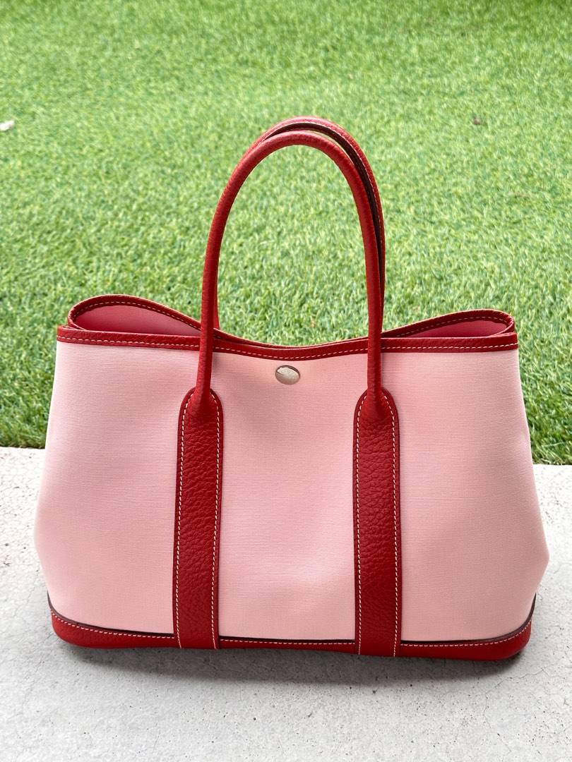 Hermes Pink Rose Sakura Leather 36 Garden Party Handbag