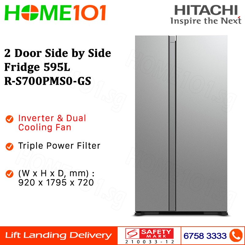 Hitachi Side by Side Fridge 595L RS700PMS0, TV & Home Appliances