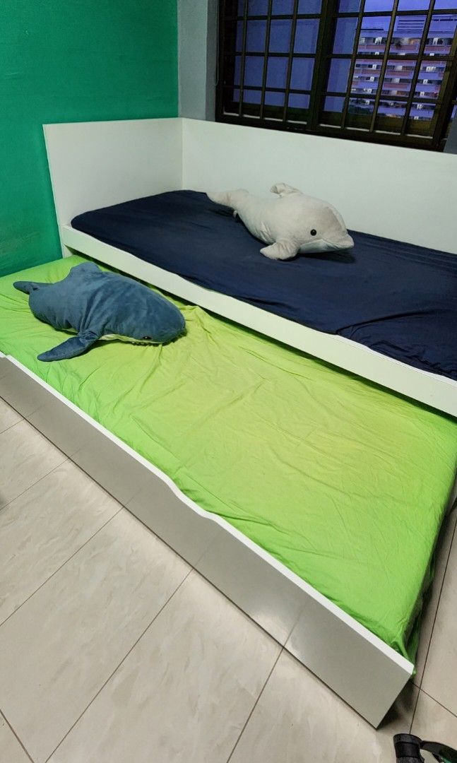IKEA pull out Bed frame and 2 mattresses, Furniture & Home Living