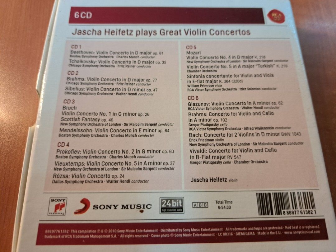 Jascha Heifetz Plays Great Violin Concertos 6 CD boxset 2010 年24