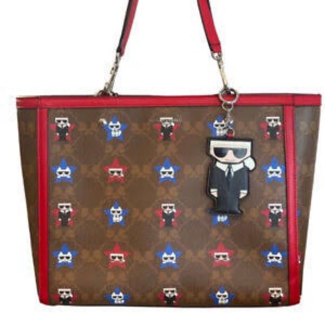 Karl Lagerfeld Paris Maybelle Monogram Tote Bag Brown Red Blue, Women's