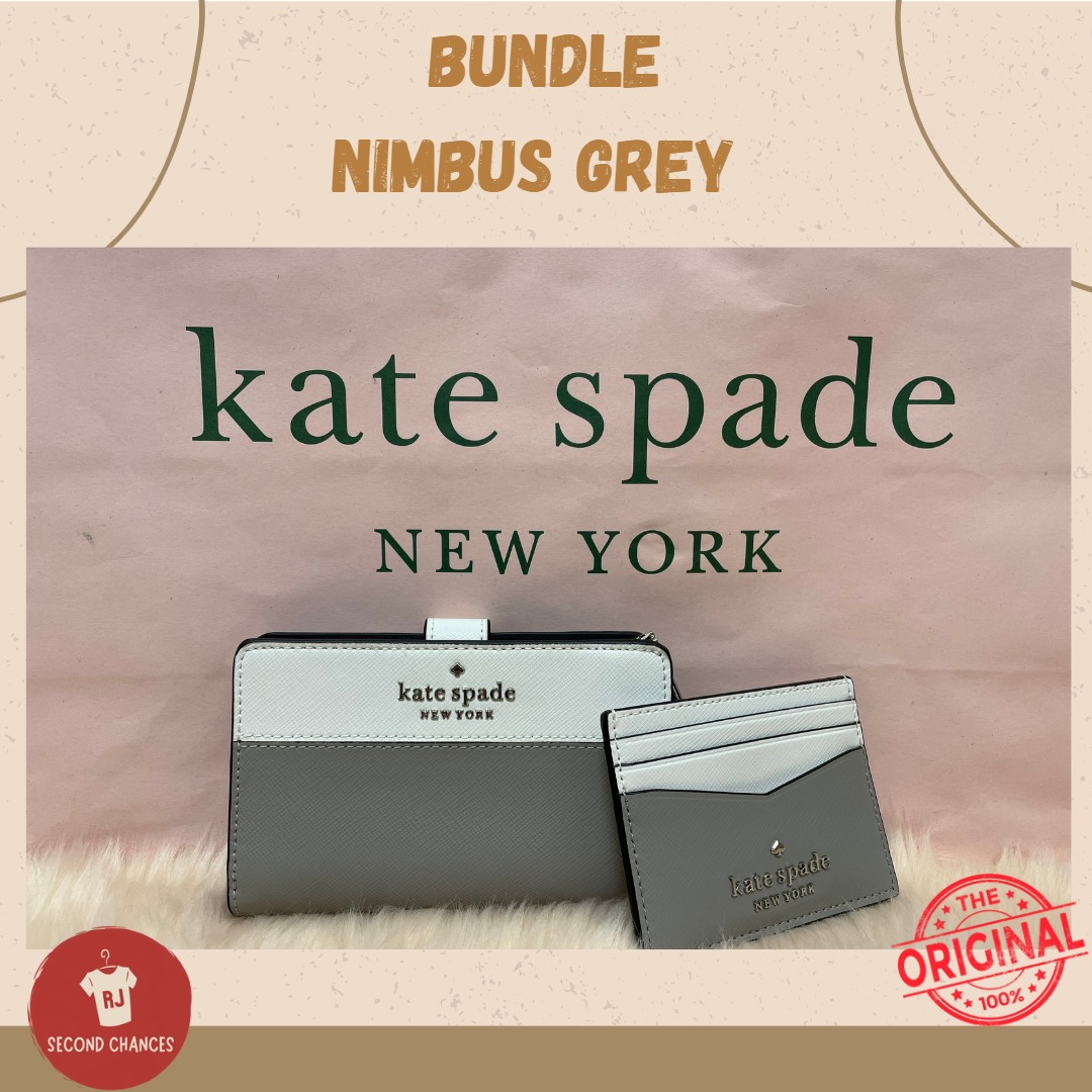 Kate Spade Staci Wallet Bundle Nimbus Grey Multi, Luxury, Bags