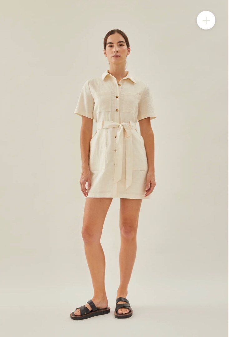 Linen Shirt Midi Dress in Oatmeal – KLARRA