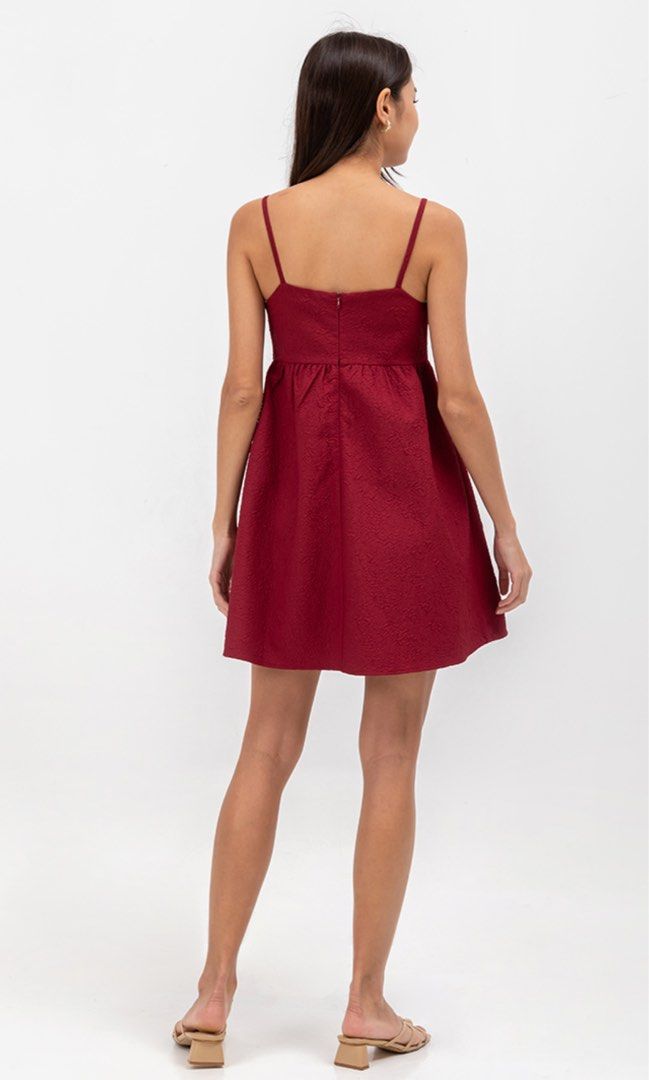 LANI TEXTURED FIT FLARE MINI DRESS RED Women s Fashion