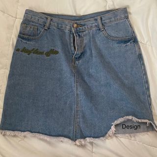 Light Blue Denim Skirt With Embroidery